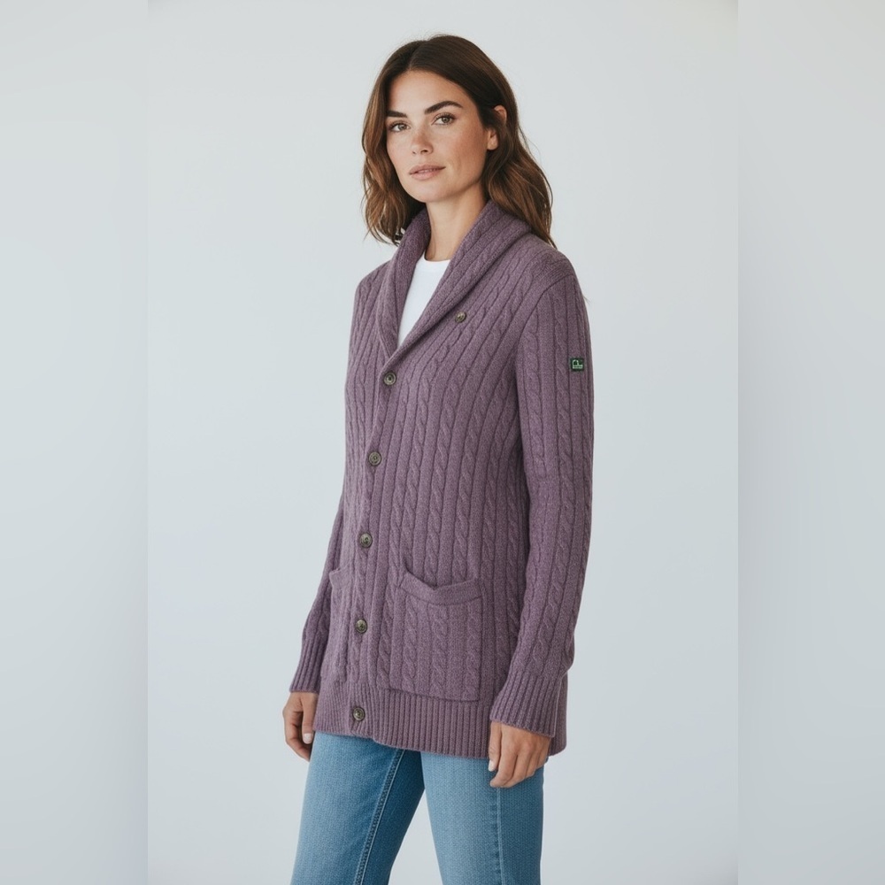 Lauren Ralph Lauren heather, wool blend cardigan w front pockets
